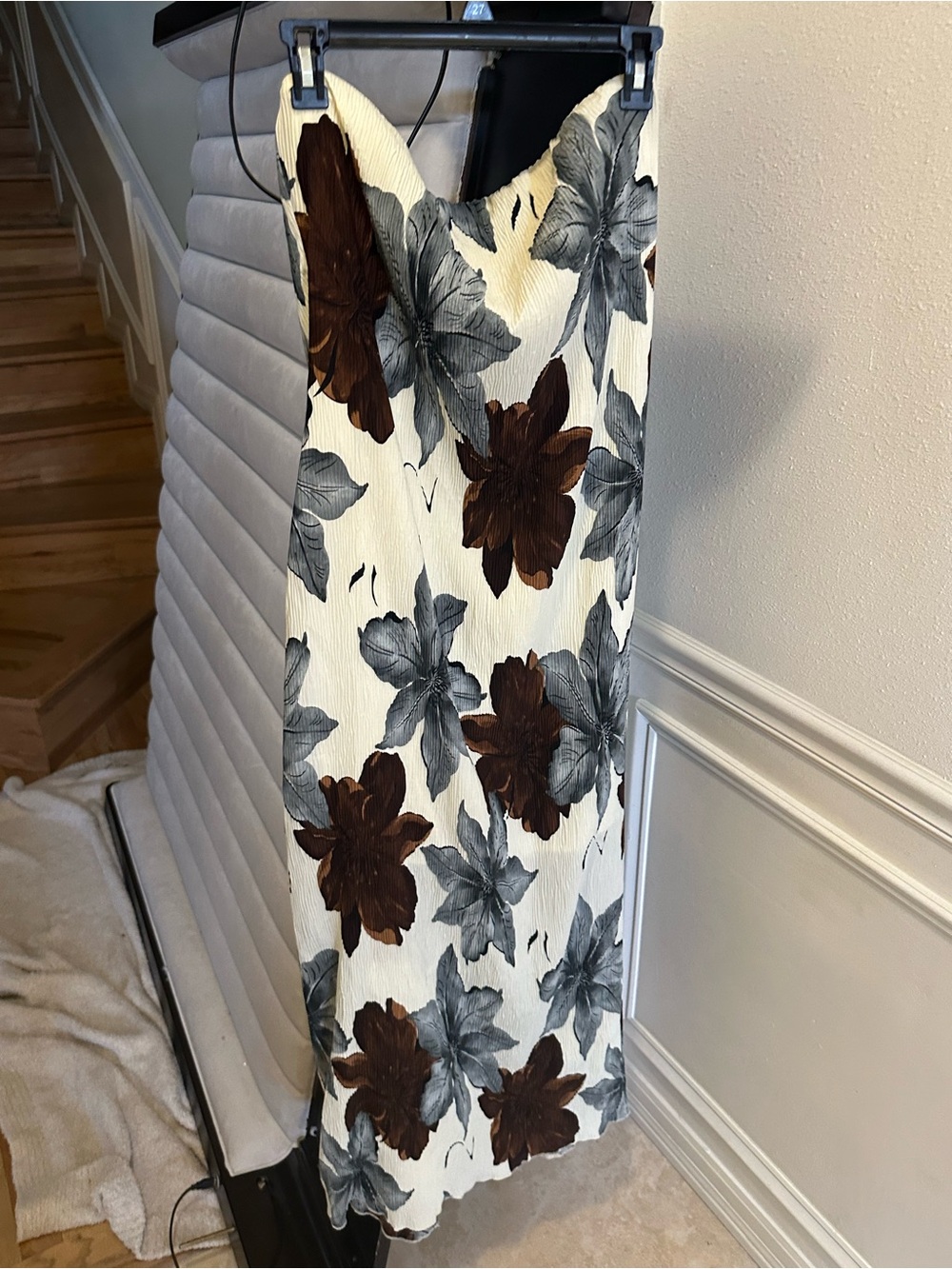 Commense Cream Dress with Brown and Gray Floral Print
